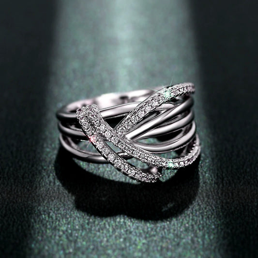 Wholesale Women's Light Luxury Geometric Copper Zircon Irregular Multicircle Winding Ring Jewelry