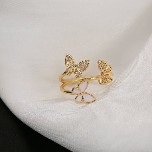 Wholesale Women's Light Luxury Golden Butterfly Ring Copper Electroplated Design