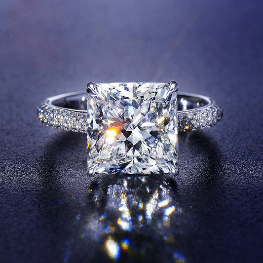 Wholesale Women's Light Luxury Square Copper Zircon Wedding Engagement Ring With Geometric Design