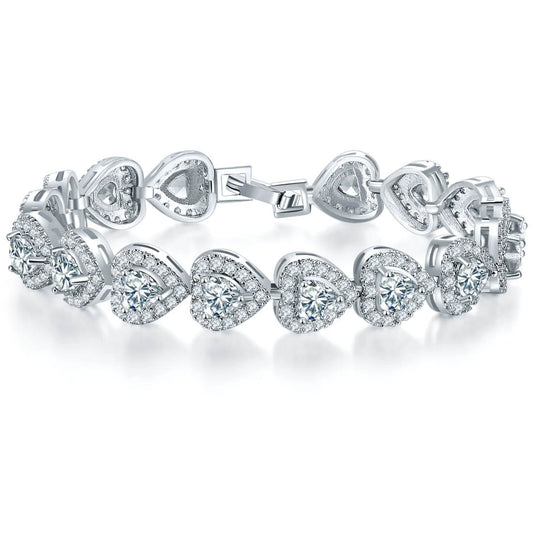 Wholesale Women's Microinlaid Copper Goldplated Zircon Heart Bracelet