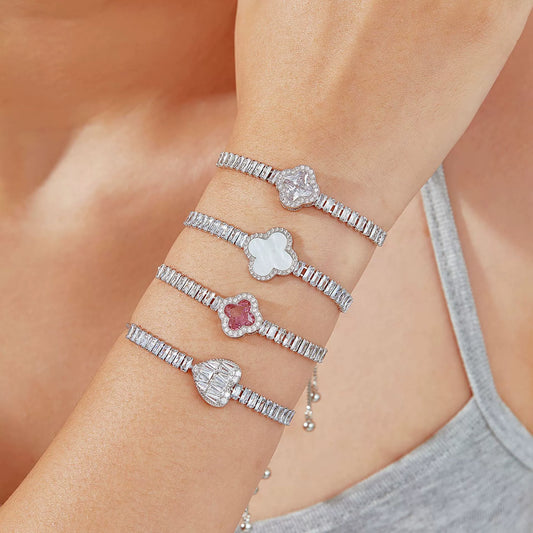 Wholesale Women's Minimalist Geometric Copper Inlaid Zircon Four Leaf Clover Bracelet Jewelry