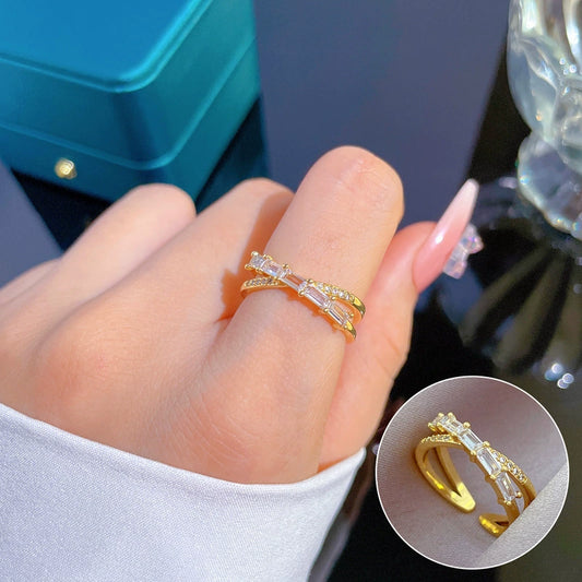 Wholesale Women's Open Cross Ring With Crown Pattern Real Gold Plated Brass And Zircon Inlay