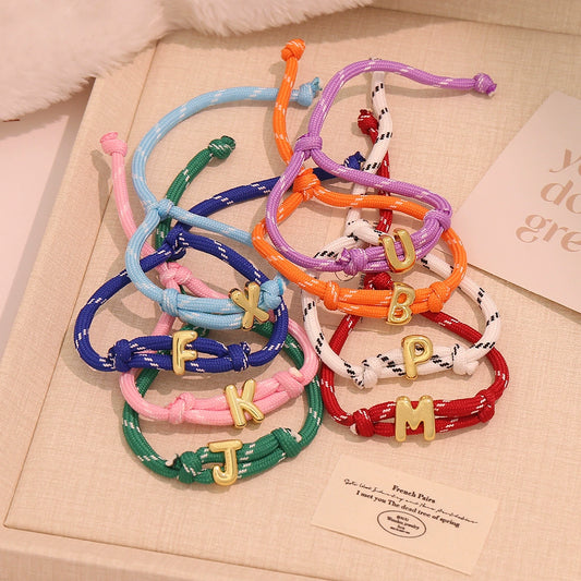 Wholesale Women's Personality Letter Number Text Real Gold Plated Environmentally Friendly Goldplated Copper Braided Bracelet Hand Jewelry