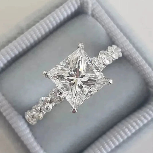 Wholesale Women's Princess Style Geometric Copper Zircon Inlaid Ring
