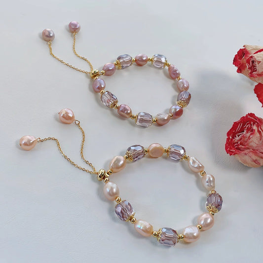 Wholesale Women's Retro Baroque Bracelet With Amethyst Freshwater Pearls And Copper Alloy