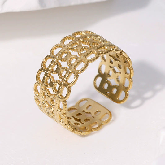 Wholesale Women's Retro Geometric Stainless Steel Gold Plated Open Ring
