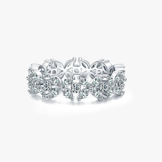 Wholesale Women's 925 Silver Clover Flower Ring With Artificial Diamon ...