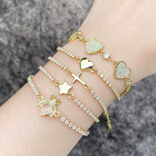 Wholesale Women's Simple Copper Heart Shape Electroplated Jewelry Bracelet
