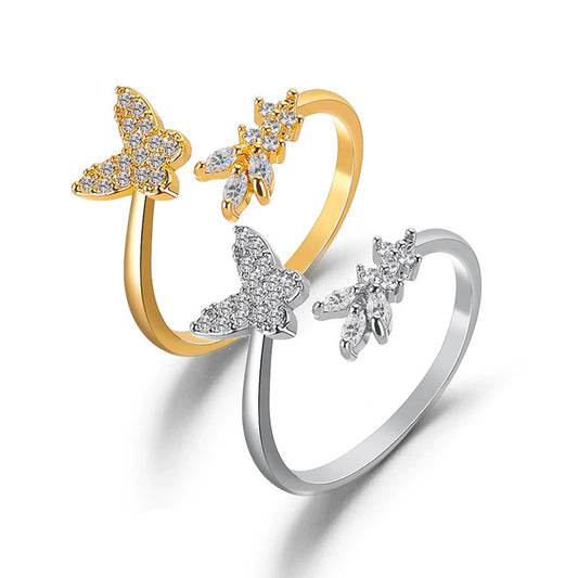 Wholesale Women's Simple Fashion Adjustable Butterfly Opening Ring In Copper With Insect Pattern And Electroplating
