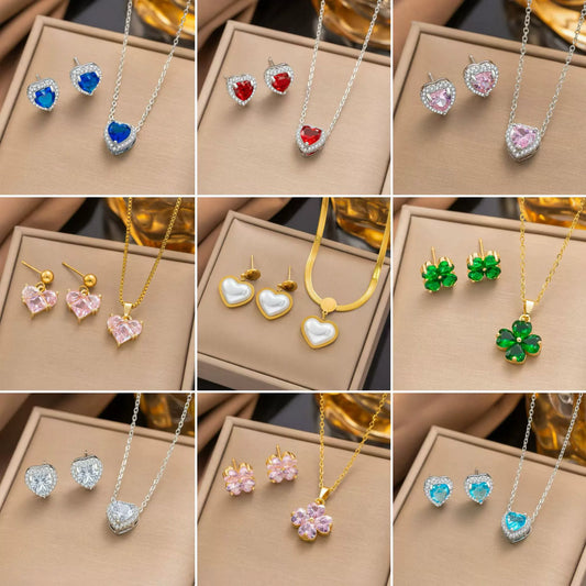 Wholesale Women's Simple Geometric Fruit Pattern Copper Inlaid With Zircon Electroplated Accessories Set Including Necklaces Earrings And Bracelets