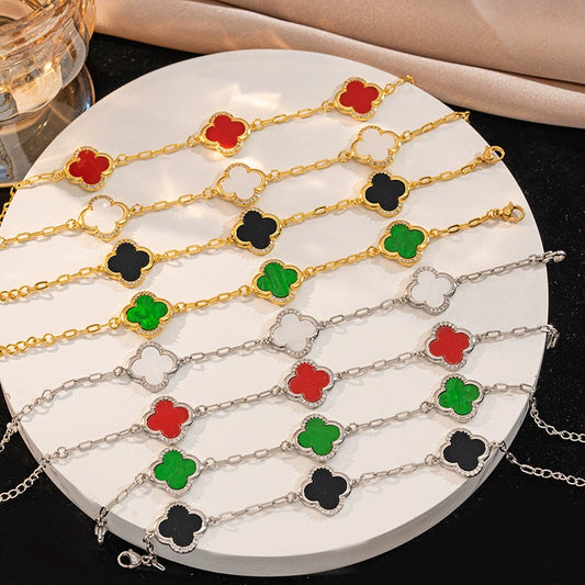 Wholesale Women's Simple Gold Plated Copper Microinlaid Leaf And Flower Bracelet Jewelry