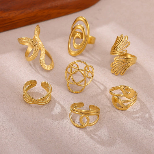 Wholesale Women's Stainless Steel Gold Plated Inlaid With Gold Geometric Fruit Pattern Open Ring Accessories