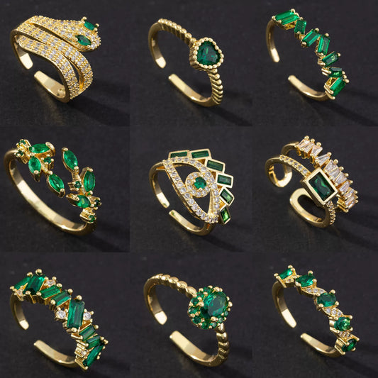 Wholesale Women's Vintage Green Gemstone Snake Animal Pattern Copper Electroplated Ring