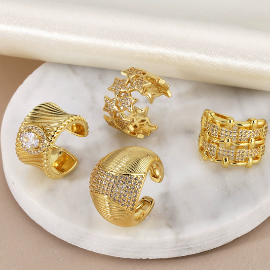 Wholesale Women's Zircon Star Ring Copper Goldplated Geometric Open Ring