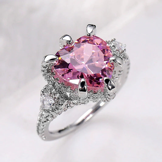 Women's Bracelet And Ring With Heartshaped Artificial Pink Diamond And Zircon Copper Material