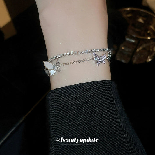 Women's Butterfly Zircon Double Layer Plastic Bracelet Simple Animal Patterned Light Luxury Fashion Jewelry