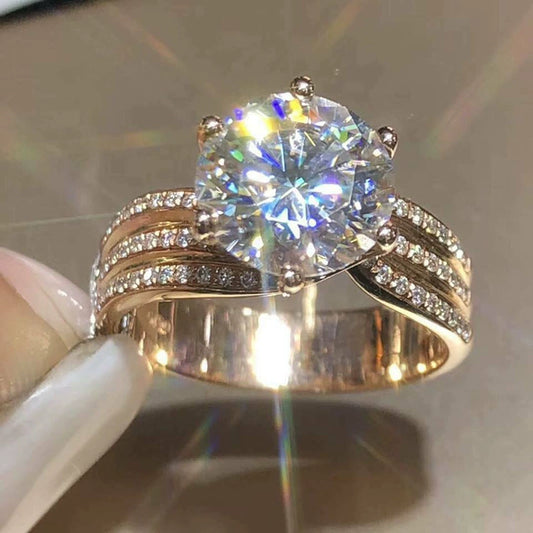 Women's Classic Six Claw Copper Ring With Aaa Zircon And Geometric Design Jewelry