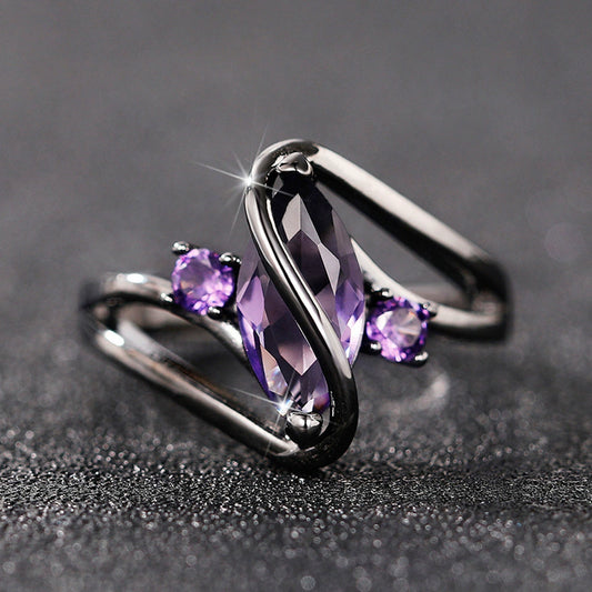 Women's Copper Electroplated Gun Black Geometric Zircon Horse Eye Ring
