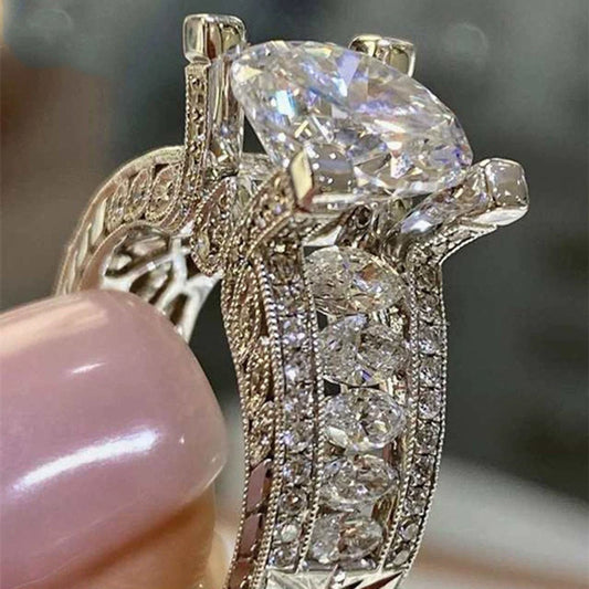 Women's Copper Engagement Ring With Geometric Pattern And Zircon