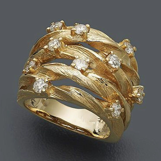 Women's Copper Fashionable Wide Multiring Accessories With Inlaid Zircon And Flower Pattern