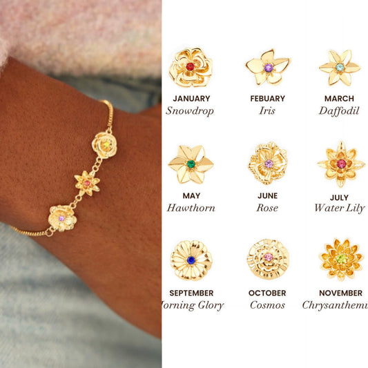 Women's Copper Flower Zodiac Peanut Pendant Bracelet With Zircon Birthstone
