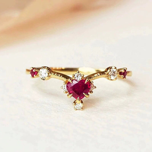 Women's Copper Loveshaped Microinlaid Zircon Ring With Geometric Design