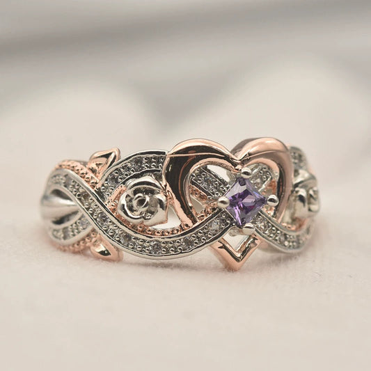 Women's Copper Loveshaped Zircon Ring