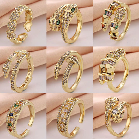 Women's Copper Open Ring With Flower Pattern Electroplated With Real Gold