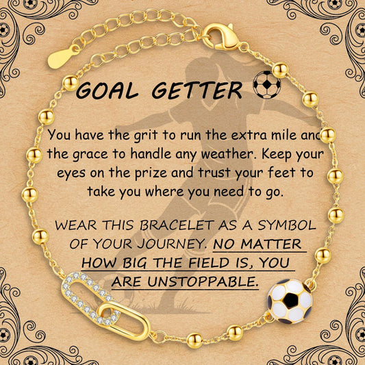 Women's Copper Paperclip Chain Bracelet With Zircon Geometric Football Charm Electroplated Sporty Fashion Jewelry Gift