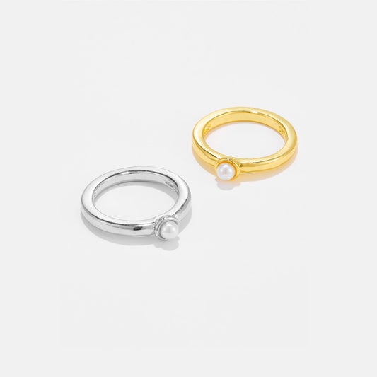 Women's Copper Pearl Ring With Geometric Design And Electroplating Treatment