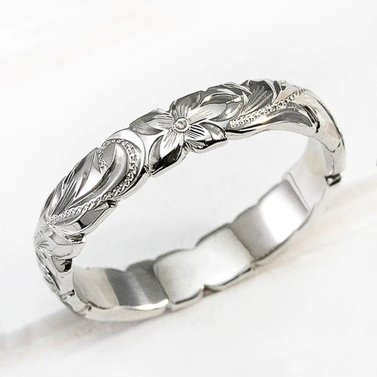 Women's Copper Ring With Carved Rose Pattern And 14K Gold Electroplating
