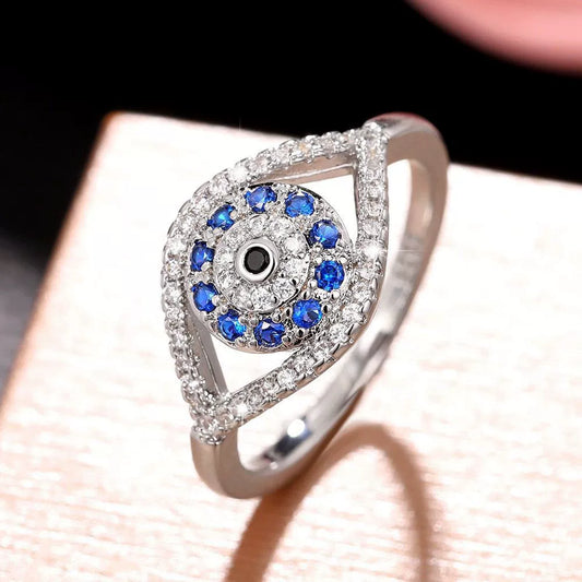 Women's Copper Ring With Geometric Design Inlaid With Zircon Angel Eye Devil's Eye