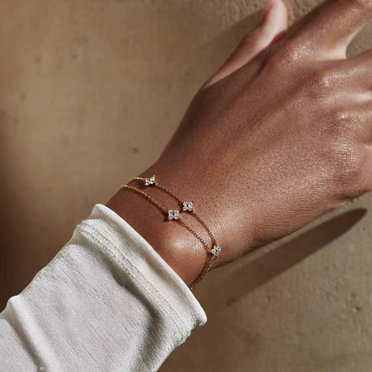 Women's Copper Zircon Inlay Fourleaf Clover Bracelet With Letters Numbers Text Pattern