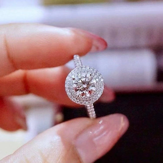 Women's Copper Zircon Round Engagement And Wedding Ring With Geometric Style