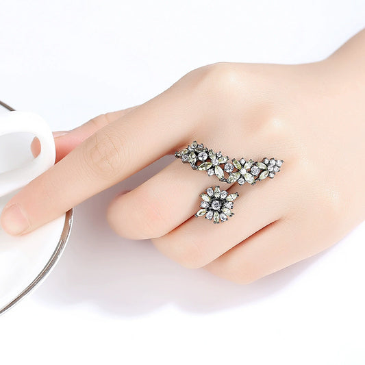 Women's Electroplated Copper Open Ring With Zircon Accents Adjustable Floral Geometric Fashion Jewelry