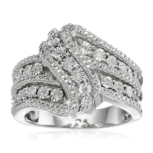 Women's Fashion Creative Ring Copper Zircon Bow Curve Swing Arm Design