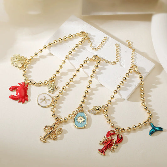 Women's Fashion Trendy Hand Jewelry Copper Geometric Lobster Crab Pendant Bracelet Micropaved