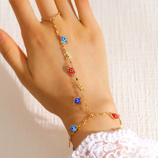 Women's Geometric Copper Electroplated Eye Pendant Finger Bracelet Jewelry