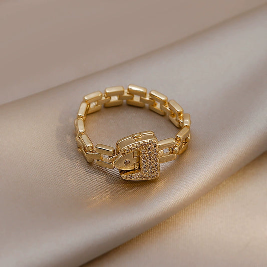 Women's Geometric Copper Ring With Electroplating Treatment Antifading Niche Design Light Luxury Style
