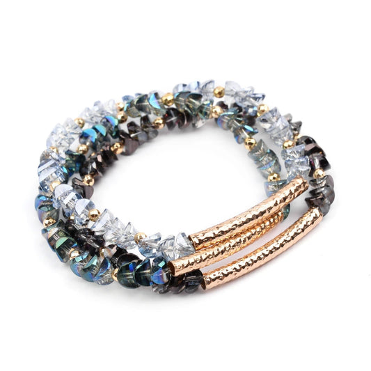 Women's Geometric Crystal Beaded Diy Golden Copper Bracelet Jewelry