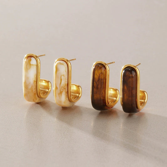 Women's Geometric Cshaped Stainless Steel Earrings With Pvd Vacuum Gold Plating Sophisticated Elegant Fashion Jewelry