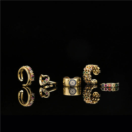 Women's Geometric Open Ring In Copper With Microinlaid Zircon And Goldplated Finish