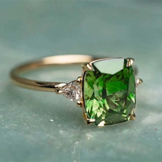 Women's Geometric Square Triangle Copper Zircon Inlaid Ring Jewelry