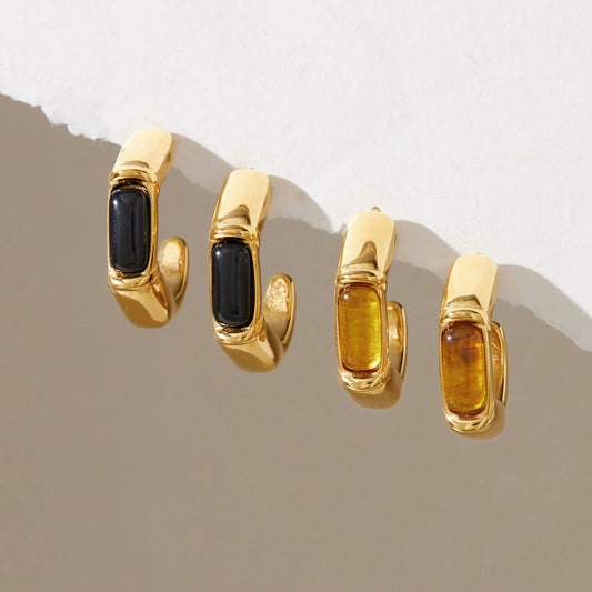 Women's Geometric Stainless Steel Resin Earrings With Electroplated Finish Faderesistant Niche Fashion Jewelry