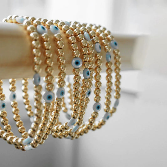 Women's Handwoven Natural Shell And Metal Bead Bracelet With Geometric Pattern 18K Copper Goldplated