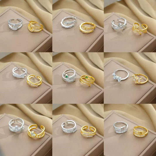 Women's Light Luxury High Grade Zircon Ring With Geometric Design Copper Vacuum Electroplating Of Titanium Steel In Furnace