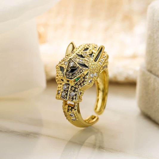 Women's Light Luxury Hip Hop Leopard Copper Ring With Microinlay Zircon And Geometric Design
