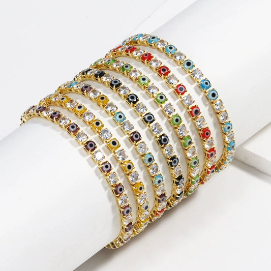 Women's Light Luxury Style Copper Bracelet With Colorful Devil's Eye And Zirconia