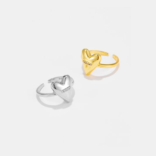 Women's Loving Heart Opening Adjustable Copper Ring With Electroplating In Geometric Design