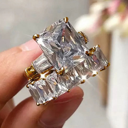 Women's Luxury Seiko Copper Ring With Geometric Style And Zircon Design Emerald Cut